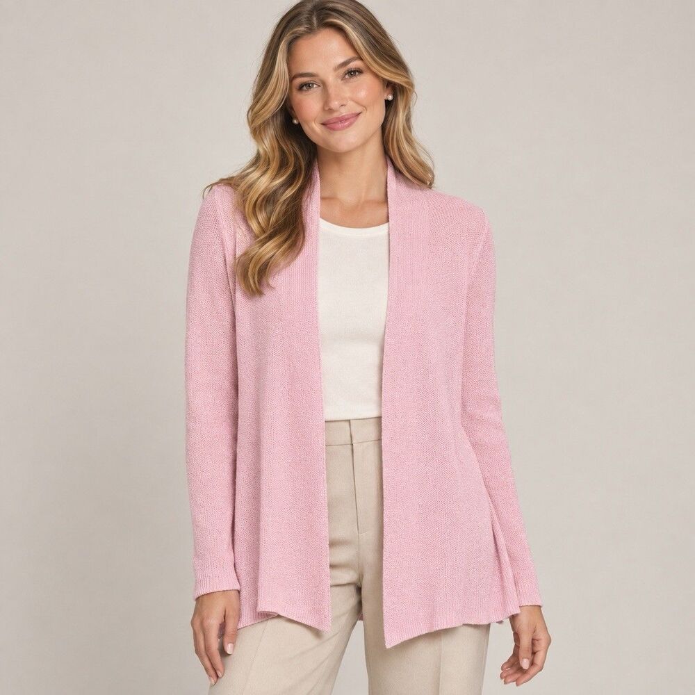 Eileen Fisher Open Front Cardigan Sweater Size Small Pink Cotton Viscose Silk